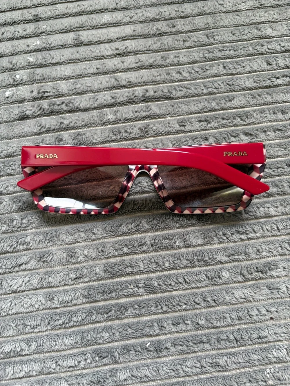 Prada Tortoiseshell Frame Sunglasses with Red Arms